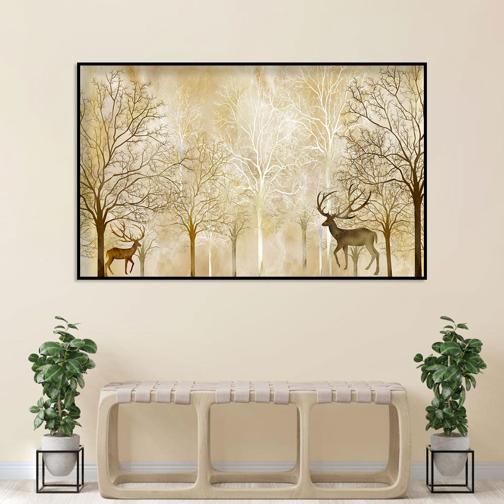 Golden Forest with Deer Canvas Wall Art