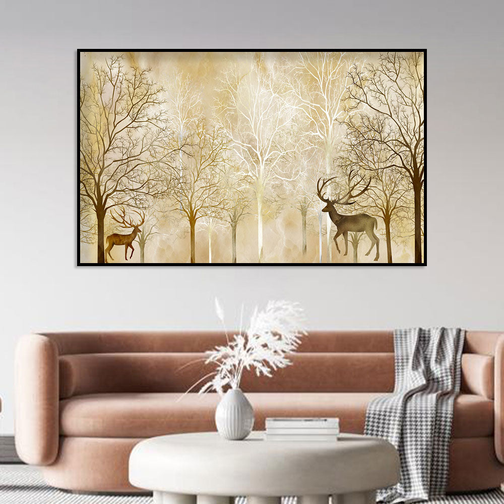 Golden Forest with Deer Canvas Wall Art