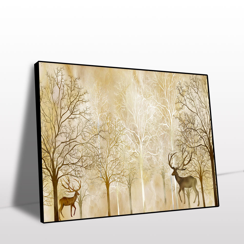 Golden Forest with Deer Canvas Wall Art