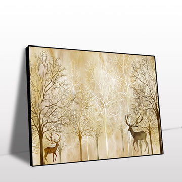 Golden Forest with Deer Canvas Wall Art