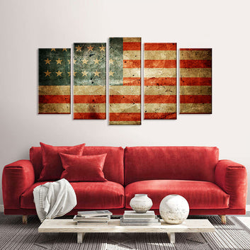 5 Piece Vintage American Flag Canvas Wall Art