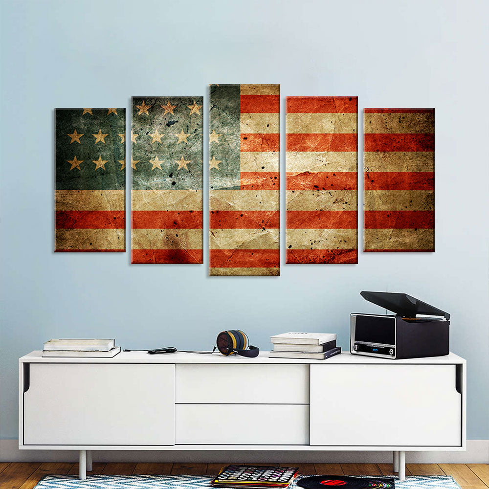 5 Piece Vintage American Flag Canvas Wall Art