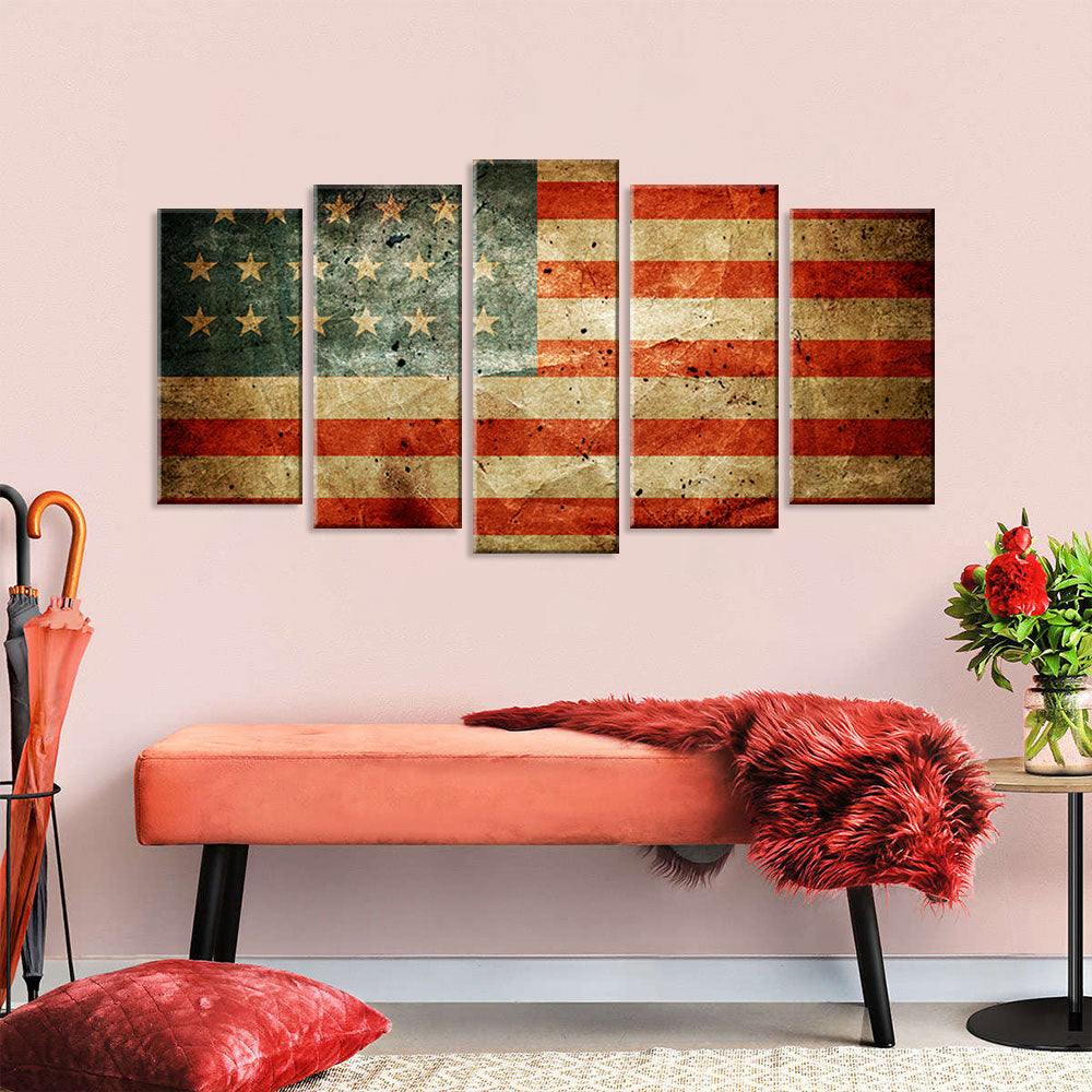 5 Piece Vintage American Flag Canvas Wall Art