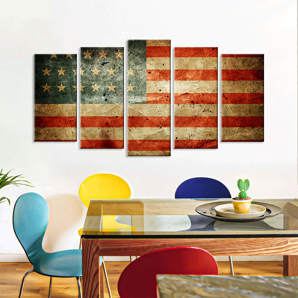 5 Piece Vintage American Flag Canvas Wall Art