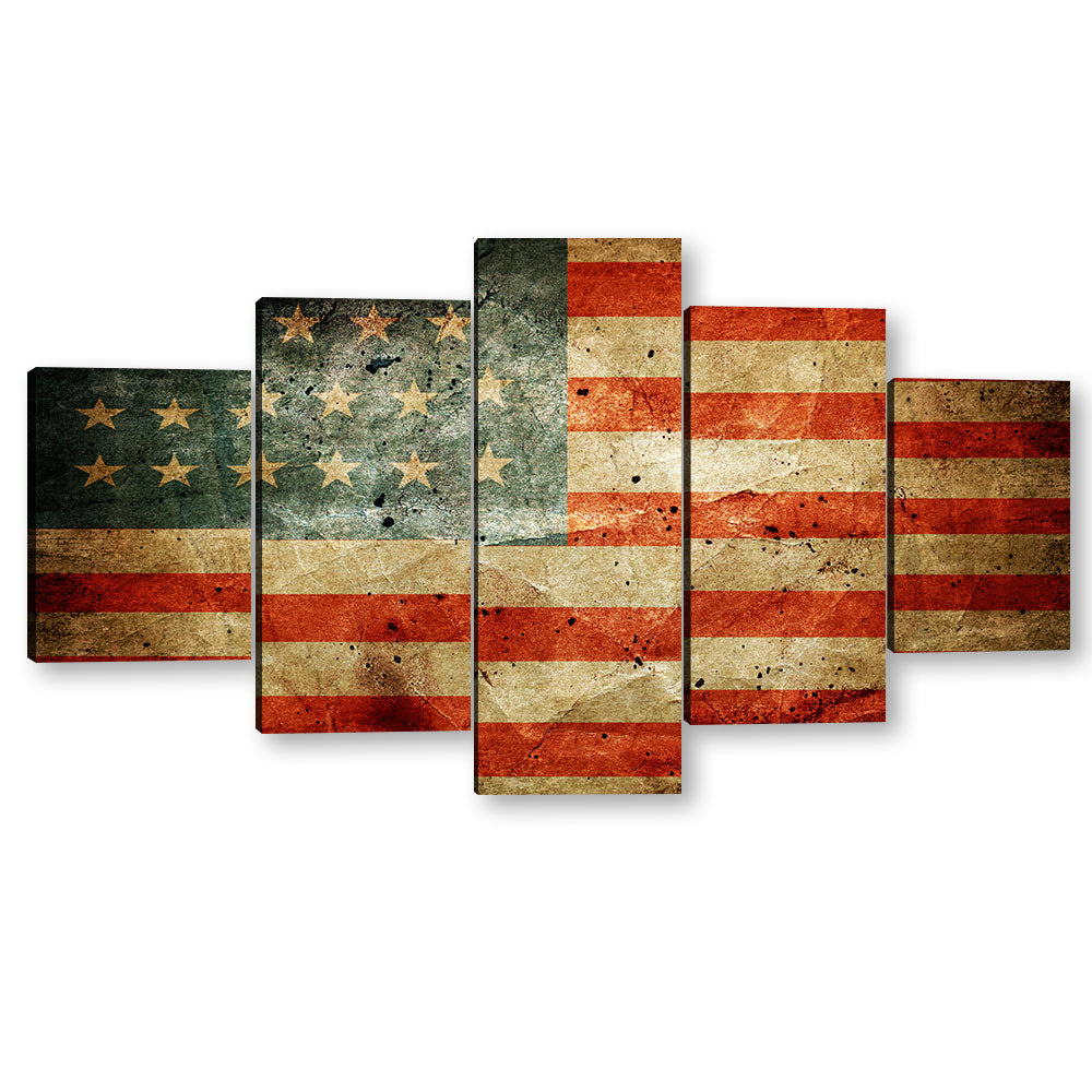 5 Piece Vintage American Flag Canvas Wall Art