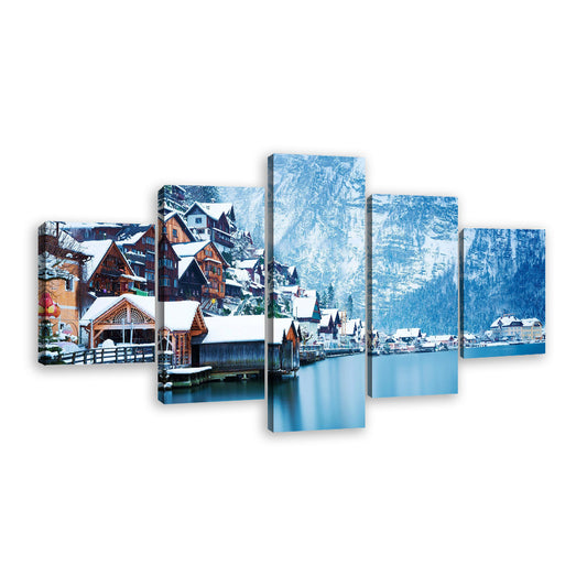 Hallstatt Austria in Winter Snow Canvas Wall Art