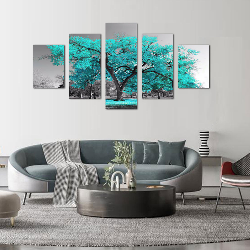 Turquoise Tree 5-Piece Canvas Wall Art