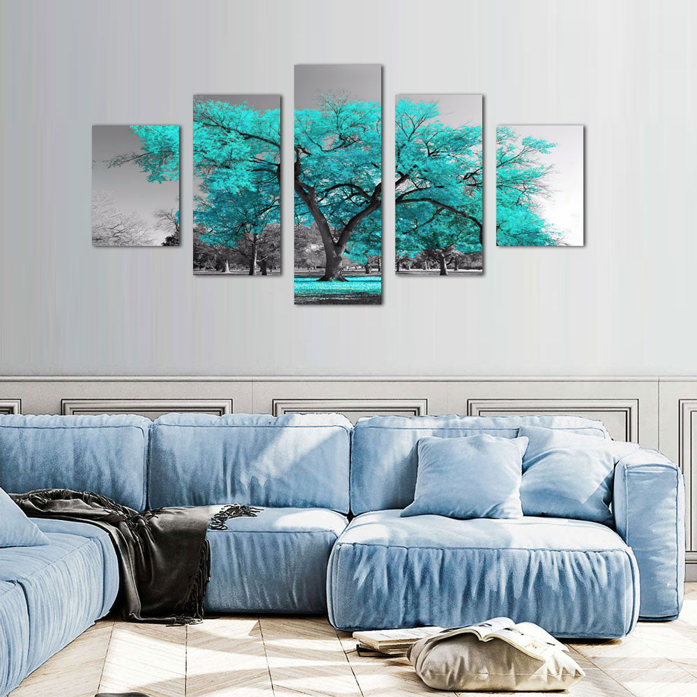 Turquoise Tree 5-Piece Canvas Wall Art