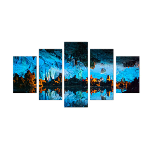 Crystal Cavern Reflections: 5-Piece Underground Cave Canvas Wall Art Set