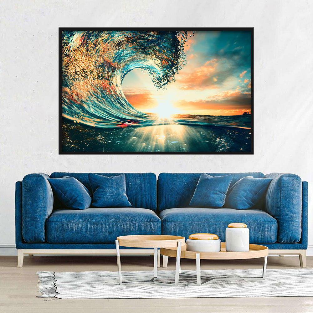 Ocean Sunset Wave Canvas Wall Art