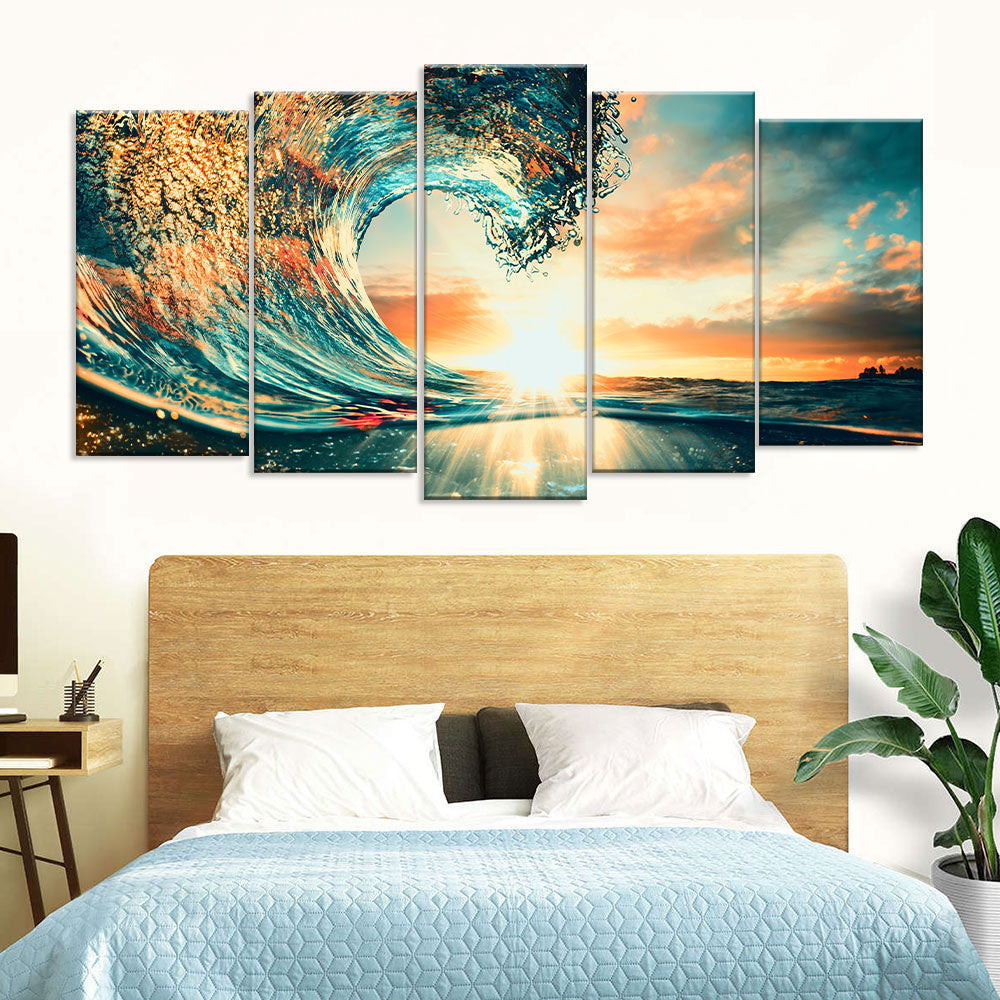 Ocean Sunset Wave Canvas Wall Art