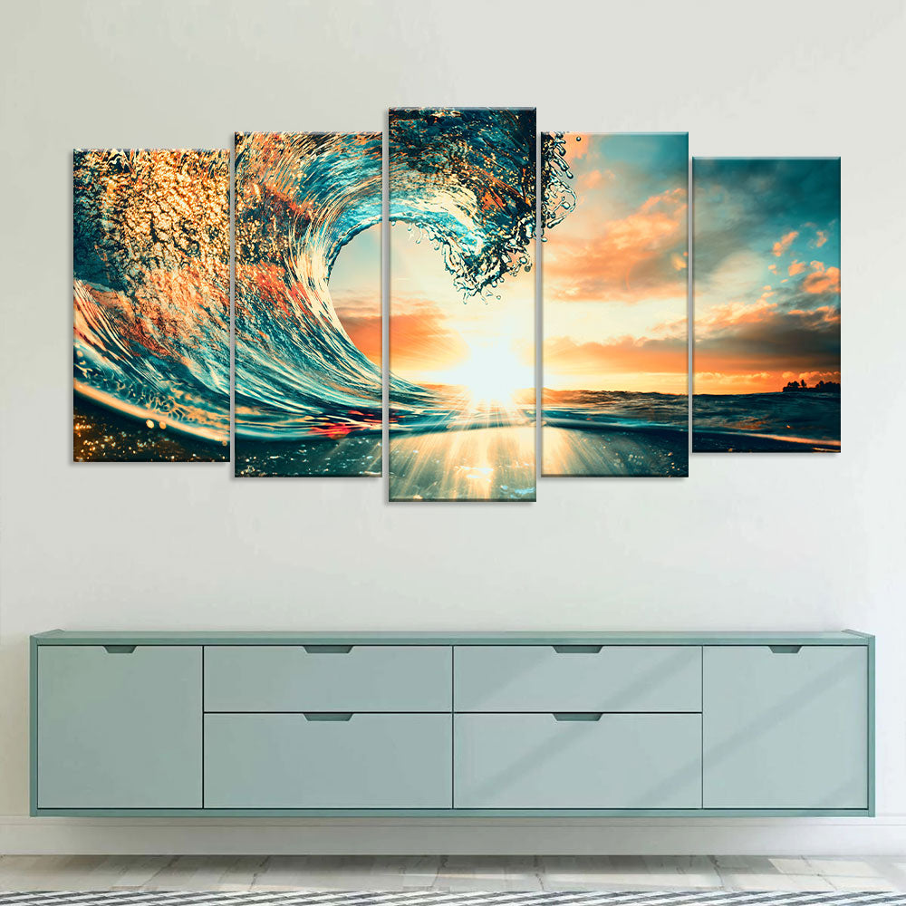 Ocean Sunset Wave Canvas Wall Art