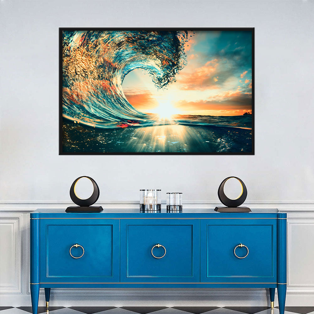 Ocean Sunset Wave Canvas Wall Art