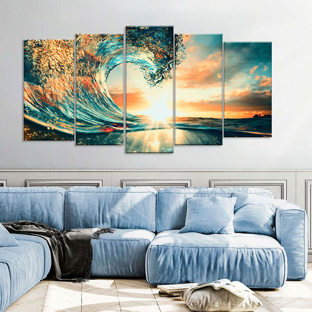 Ocean Sunset Wave Canvas Wall Art