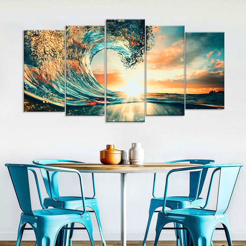 Ocean Sunset Wave Canvas Wall Art