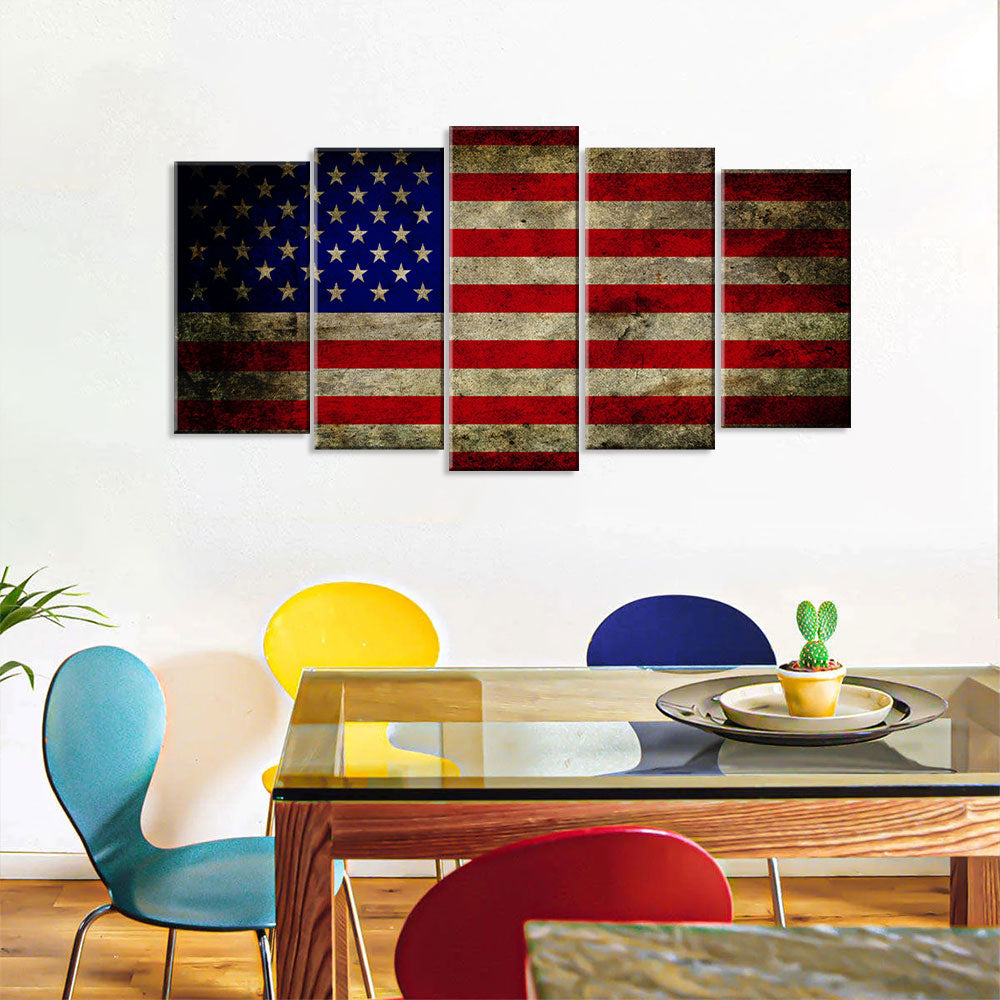 5 Piece Modern American Flag Canvas Wall Art