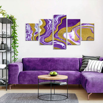 Abstract Purple & Gold Flow Canvas Wall Art