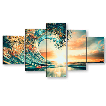 Ocean Sunset Wave Canvas Wall Art