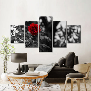 Black and White Lone Rose Canvas Wall Art