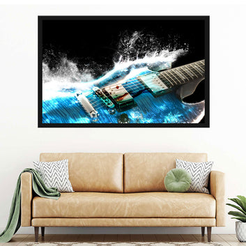 Blue Electric Guitar in Water Canvas Wall Art