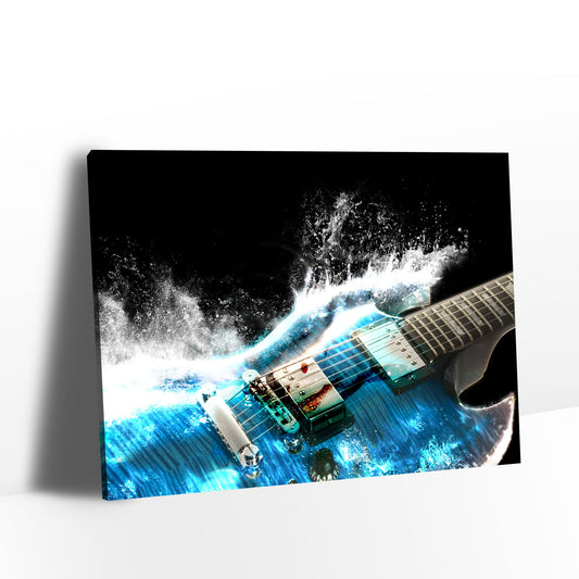 Blue Electric Guitar in Water Canvas Wall Art