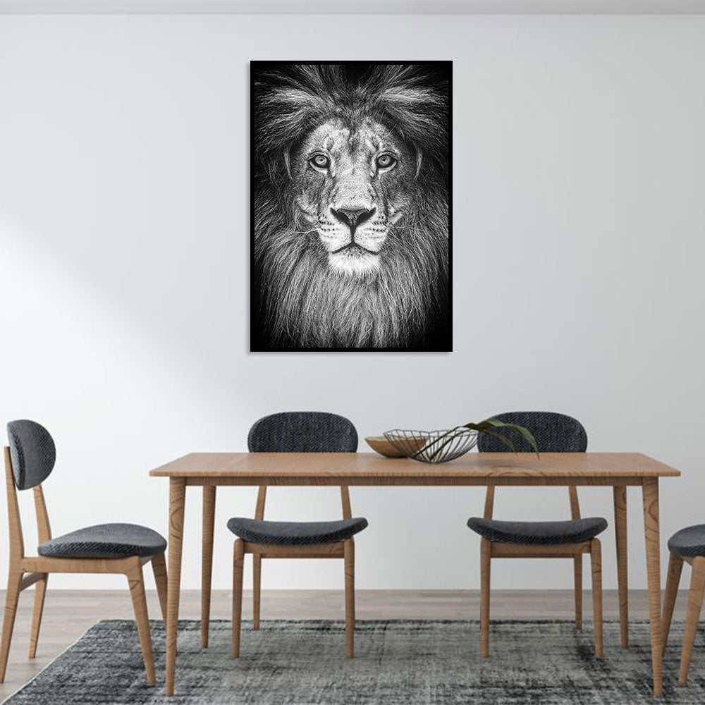 Majestic Lion Black and White Canvas Wall Art