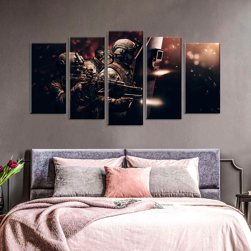 5 Piece Soldier Team in Action Canvas Wall Art