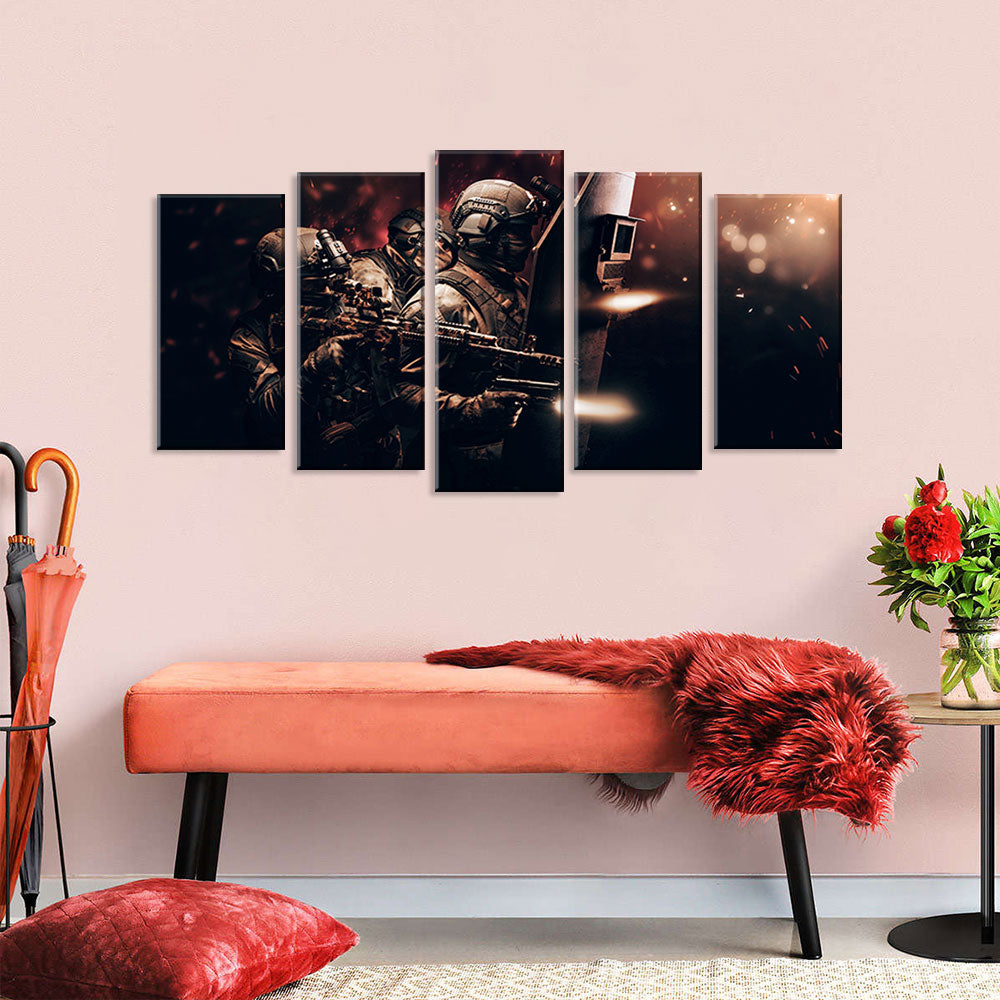 5 Piece Soldier Team in Action Canvas Wall Art