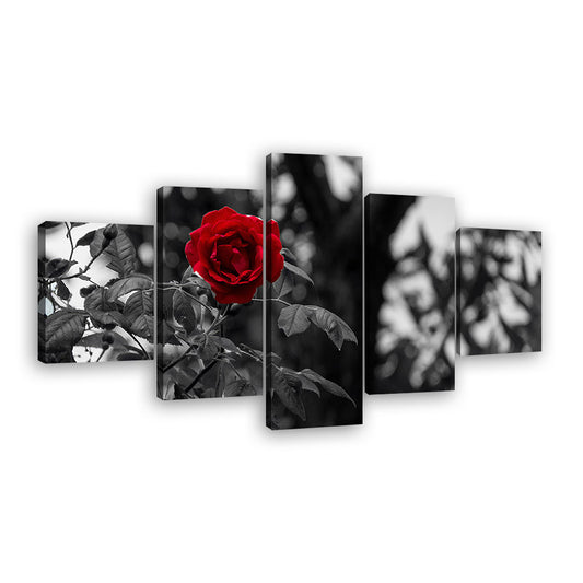 Black and White Lone Rose Canvas Wall Art