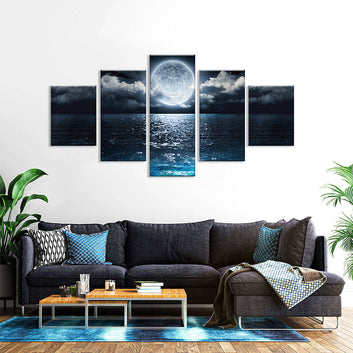 Full Moon over the Sea Canvas Wall Art