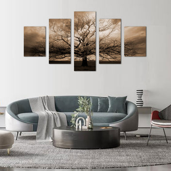 Sepia Majestic Tree 5-Piece Canvas Wall Art