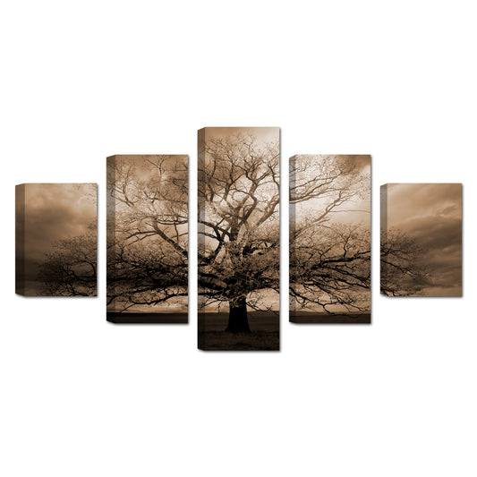 Sepia Majestic Tree 5-Piece Canvas Wall Art