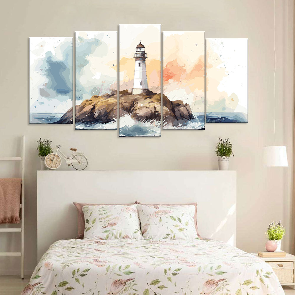 Watercolor Ocean Lighthouse Canvas Wall Art