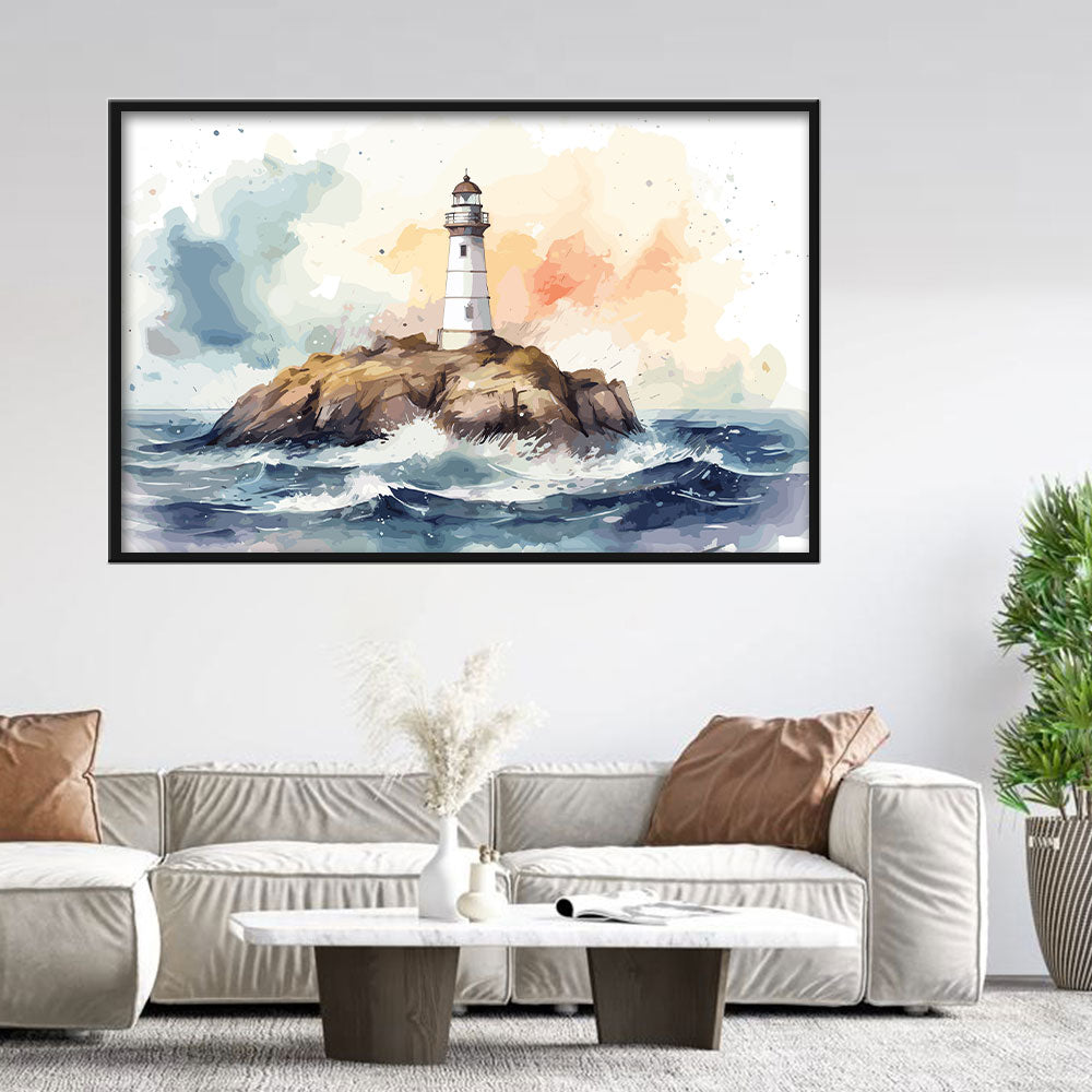 Watercolor Ocean Lighthouse Canvas Wall Art