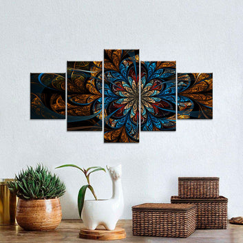 Dark Blue Fractal Flower Canvas Wall Art