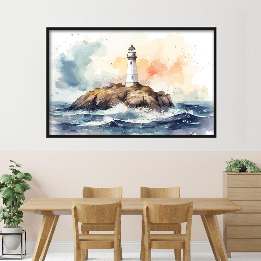 Watercolor Ocean Lighthouse Canvas Wall Art