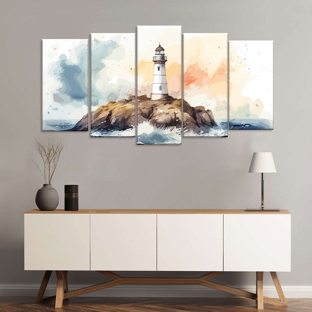 Watercolor Ocean Lighthouse Canvas Wall Art