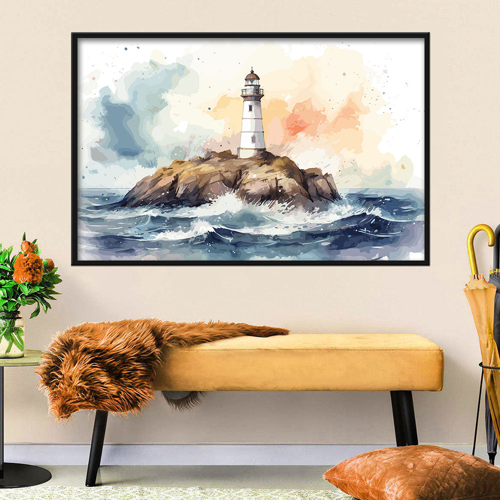 Watercolor Ocean Lighthouse Canvas Wall Art