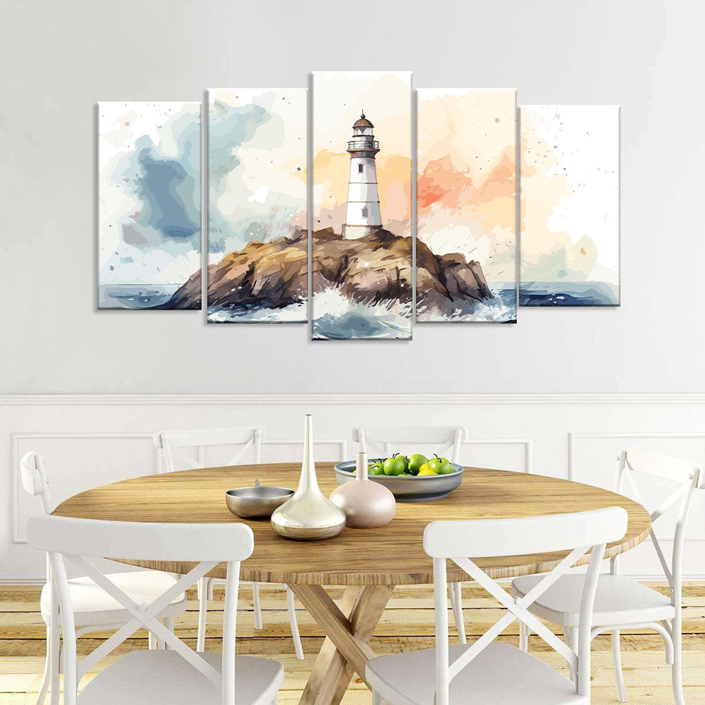 Watercolor Ocean Lighthouse Canvas Wall Art