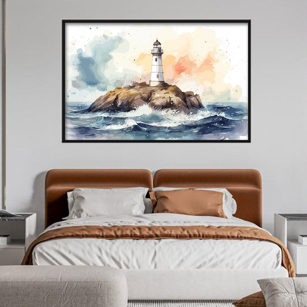 Watercolor Ocean Lighthouse Canvas Wall Art