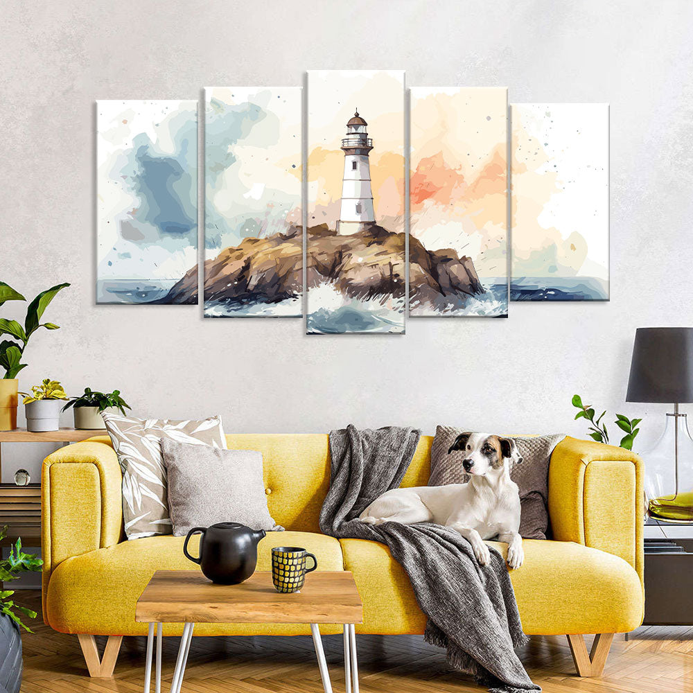 Watercolor Ocean Lighthouse Canvas Wall Art