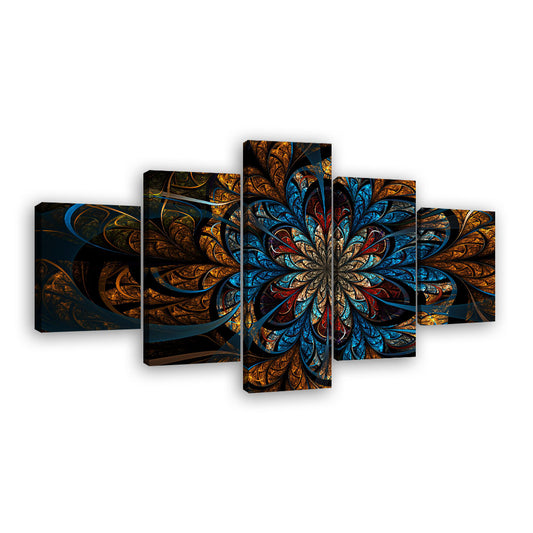 Dark Blue Fractal Flower Canvas Wall Art