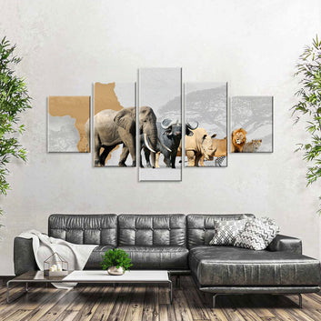Big Five Animals in Africa Canvas Wall Art