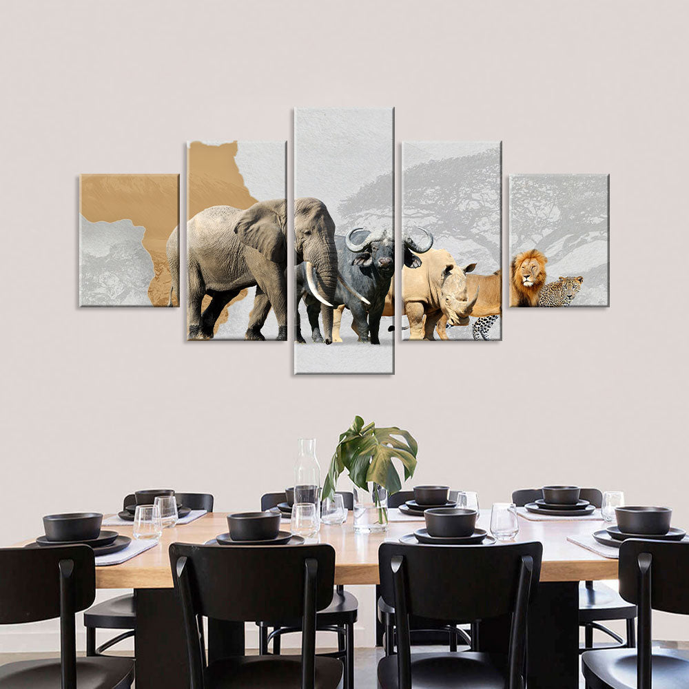 Big Five Animals in Africa Canvas Wall Art