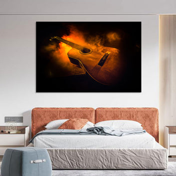 Fiery Guitar Canvas Wall Art