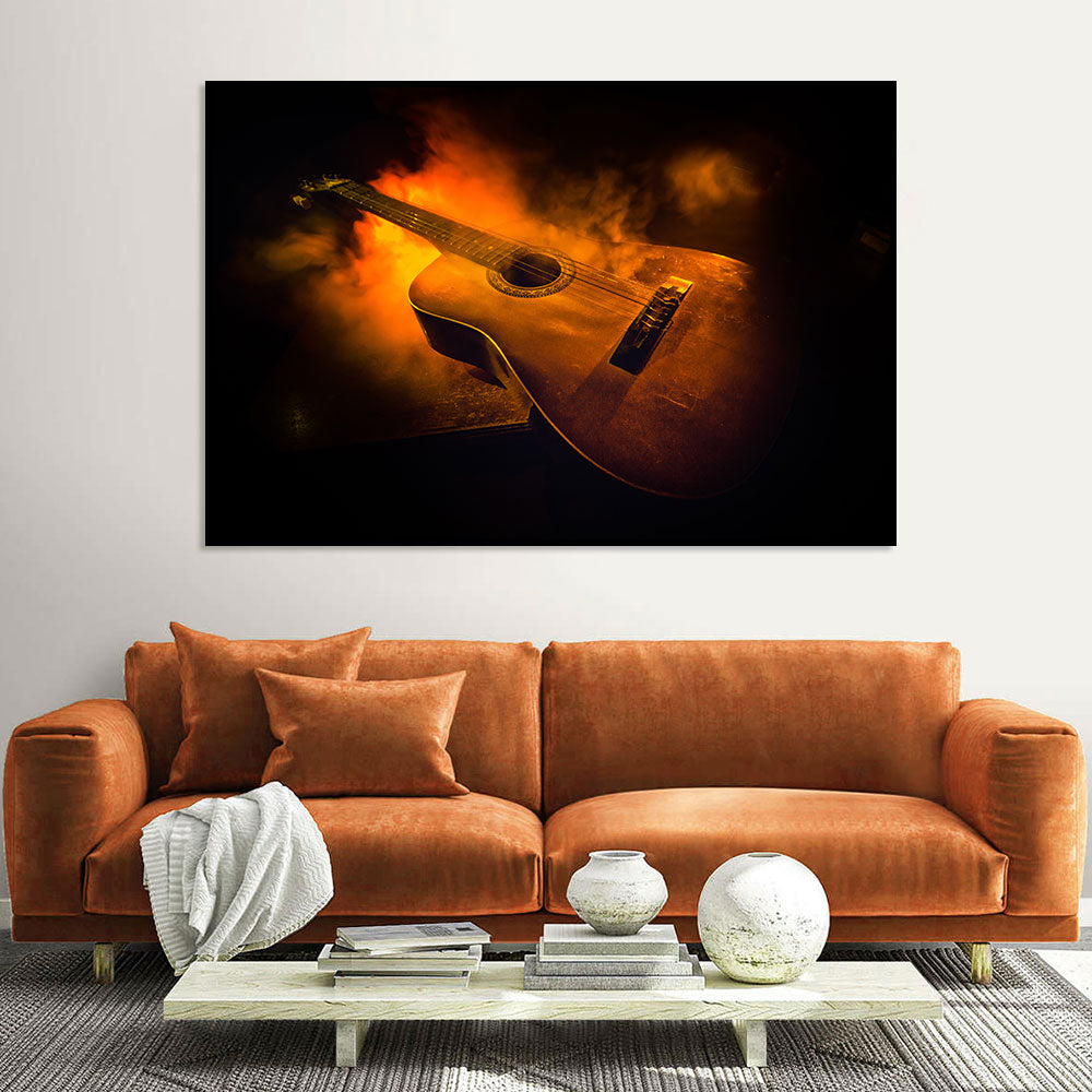 Fiery Guitar Canvas Wall Art