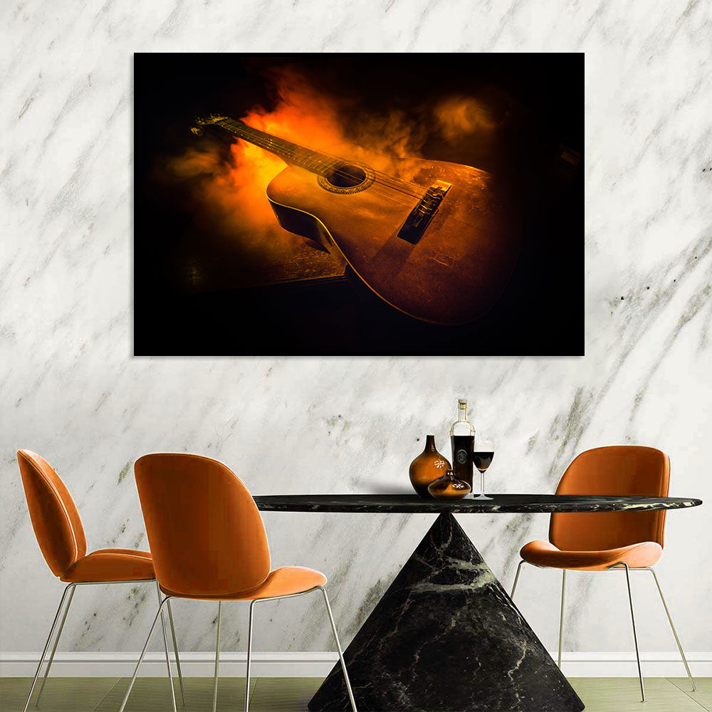 Fiery Guitar Canvas Wall Art