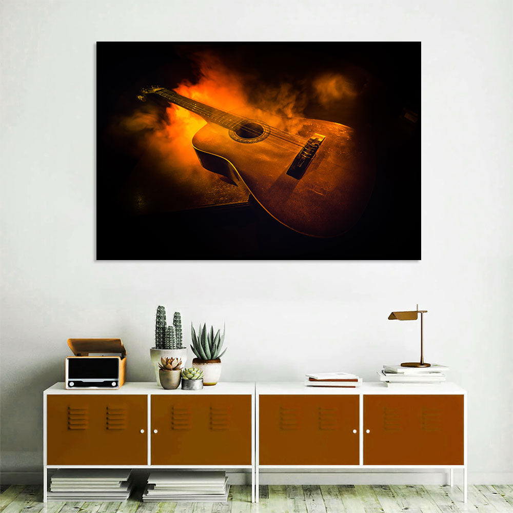 Fiery Guitar Canvas Wall Art