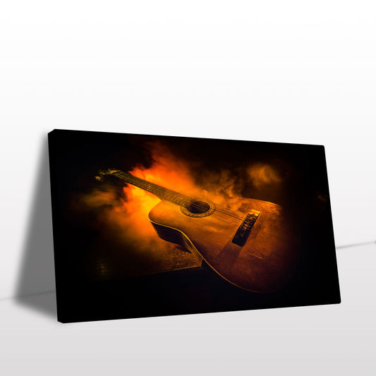 Fiery Guitar Canvas Wall Art