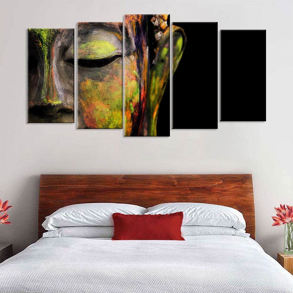 5 Piece Colored Buddha Face Canvas Wall Art